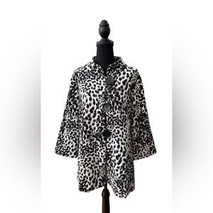 JM Collection Black and White Career Jacket with Mock Collar and Bold Buttons